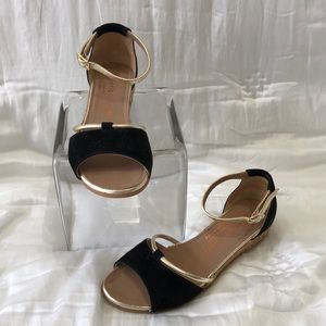 Black suede/gold trim sandals